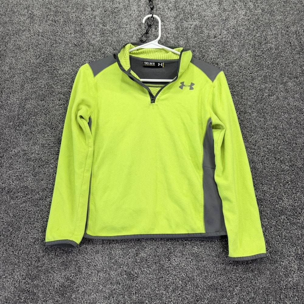 Under Armour Shirt Kids Medium Green Long Sleeve 1/4 Zip Mock Neck Fleece Logo